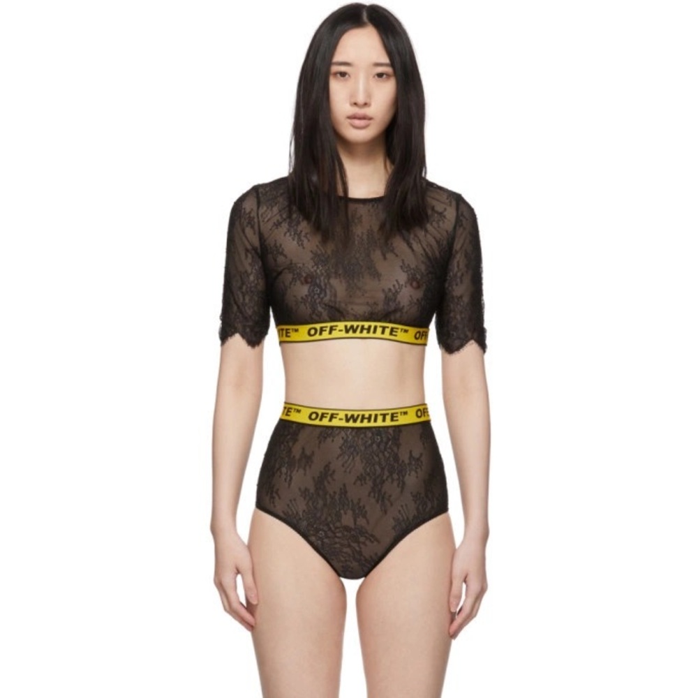 Off-White Black Lace Set with Yellow Band